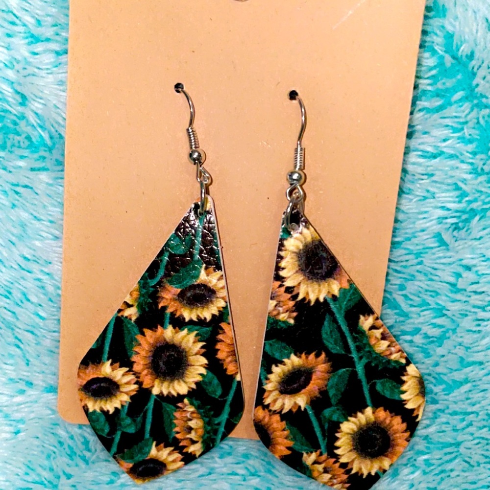 Leather sunflower earrings